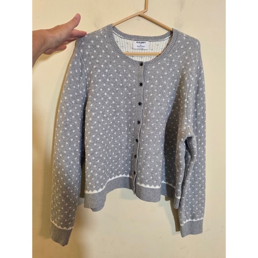 Old Navy SoSoft Gray White Fair Isle Dot Cardigan Sweater XXL S/576922-00